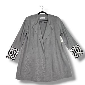 Misook Knit Blazer Black Gray Stripe Geometric Cuff Size 1X